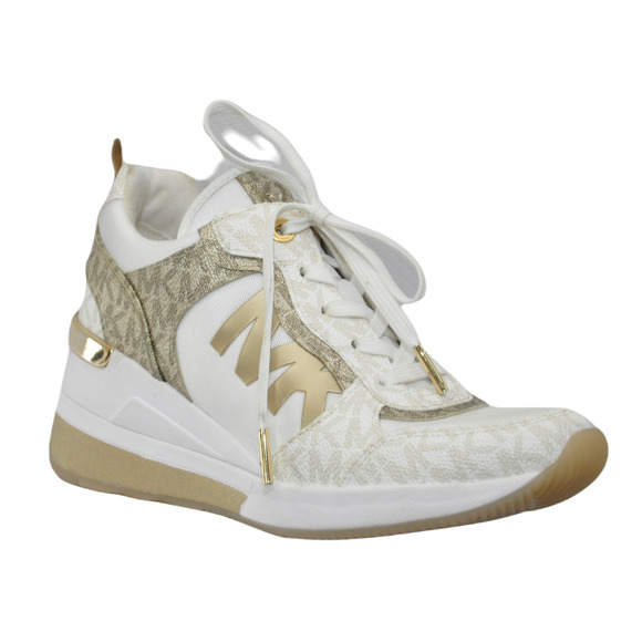 Michael Kors Crista Trainer Canvas/Metallic Print Lace Up Sneakers Gold $275 Nib - Picture 1 of 7